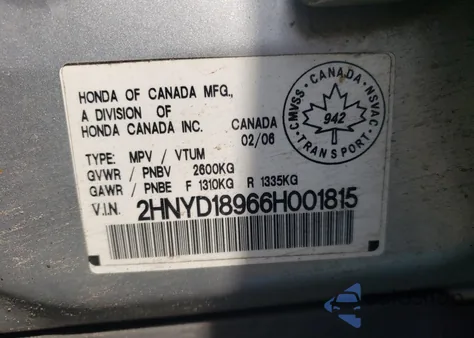 2006 Acura Mdx Touring z USA, uszkodzony, nr VIN 2HNYD18966H001815